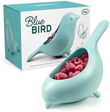 genuine fred blue bird ceramic colander charming unique design berry colander fun kitchen gadget